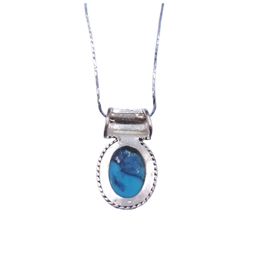 Silver Tone Blue Stone Pendant Necklace • Boho Southwestern Style - Picture 4 of 4